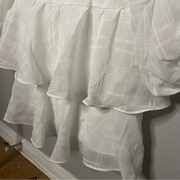 SHEIN | white ruffle minidress long pleasant sleeves & keyhole back; size 6.nwot - Picture 6 of 12
